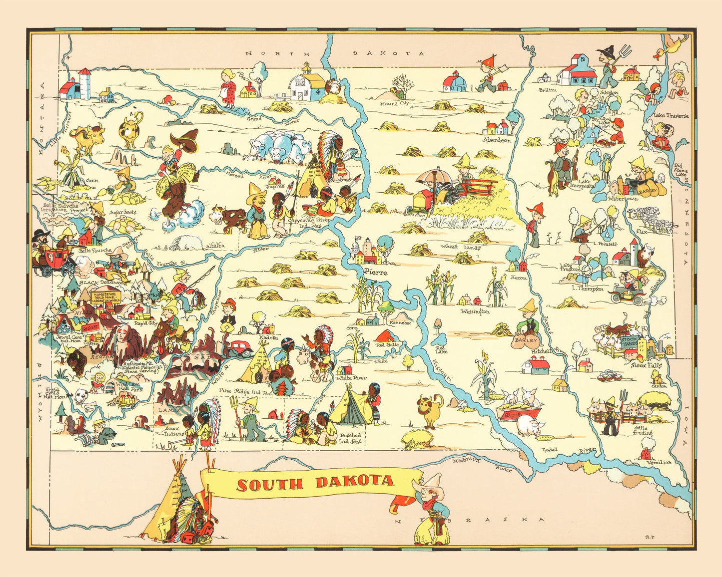 Vintage Map of South Dakota, 1935