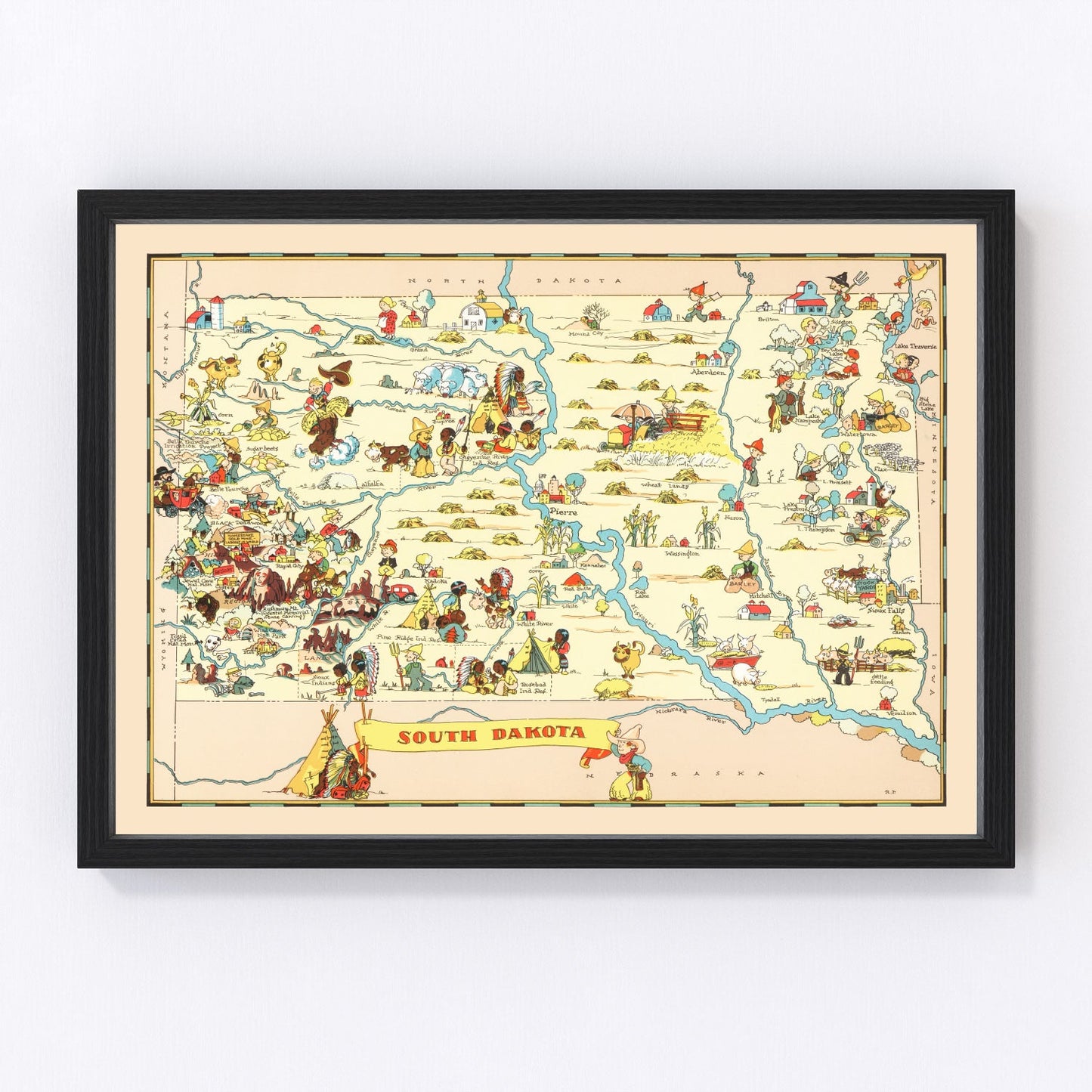 vintage map of South Dakota, 1935