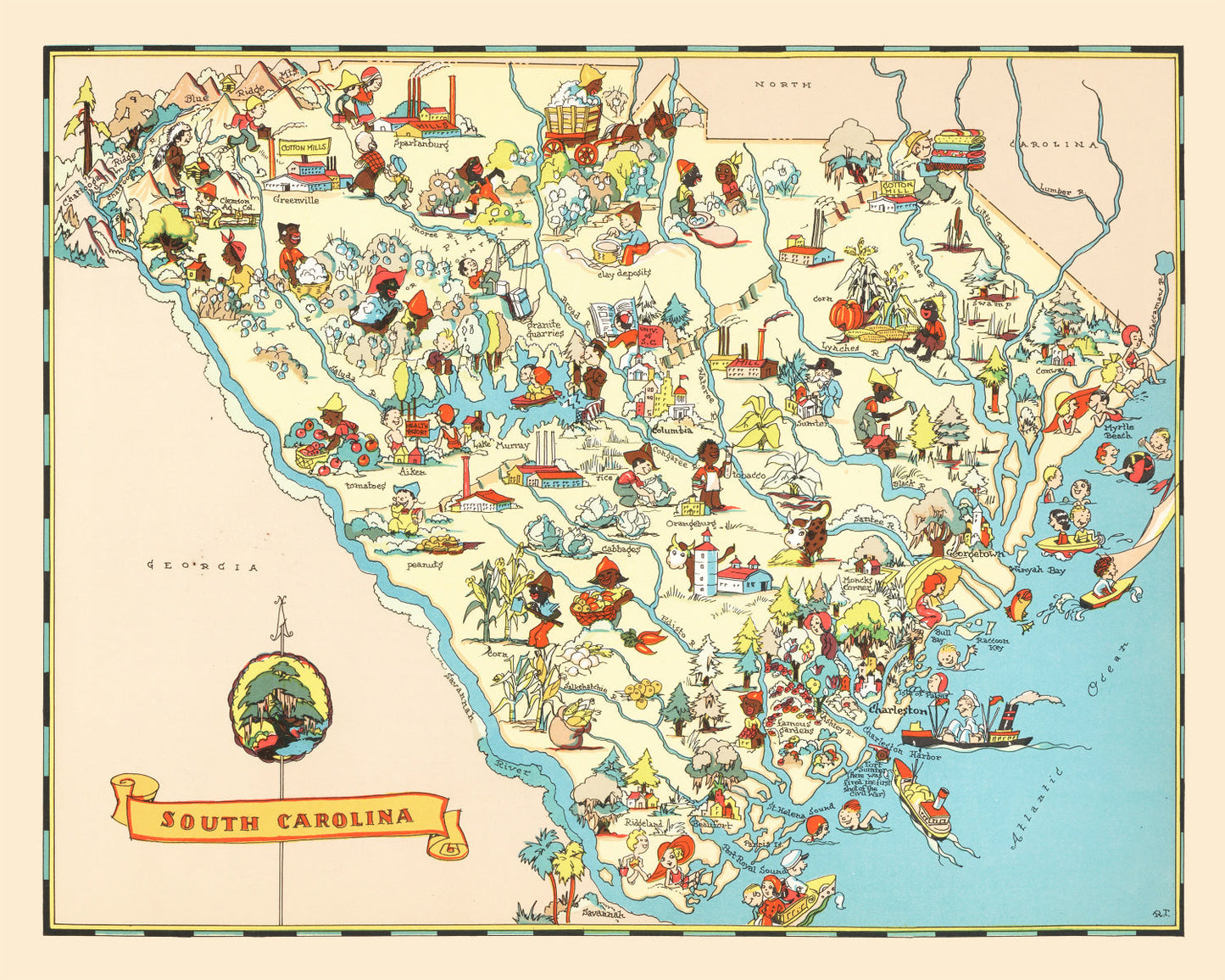 Vintage Map of South Carolina, 1935