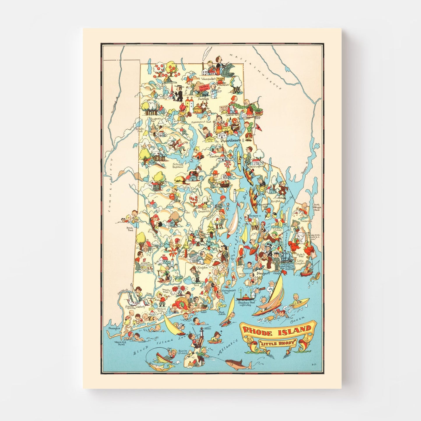 Vintage Map of Rhode Island, 1935