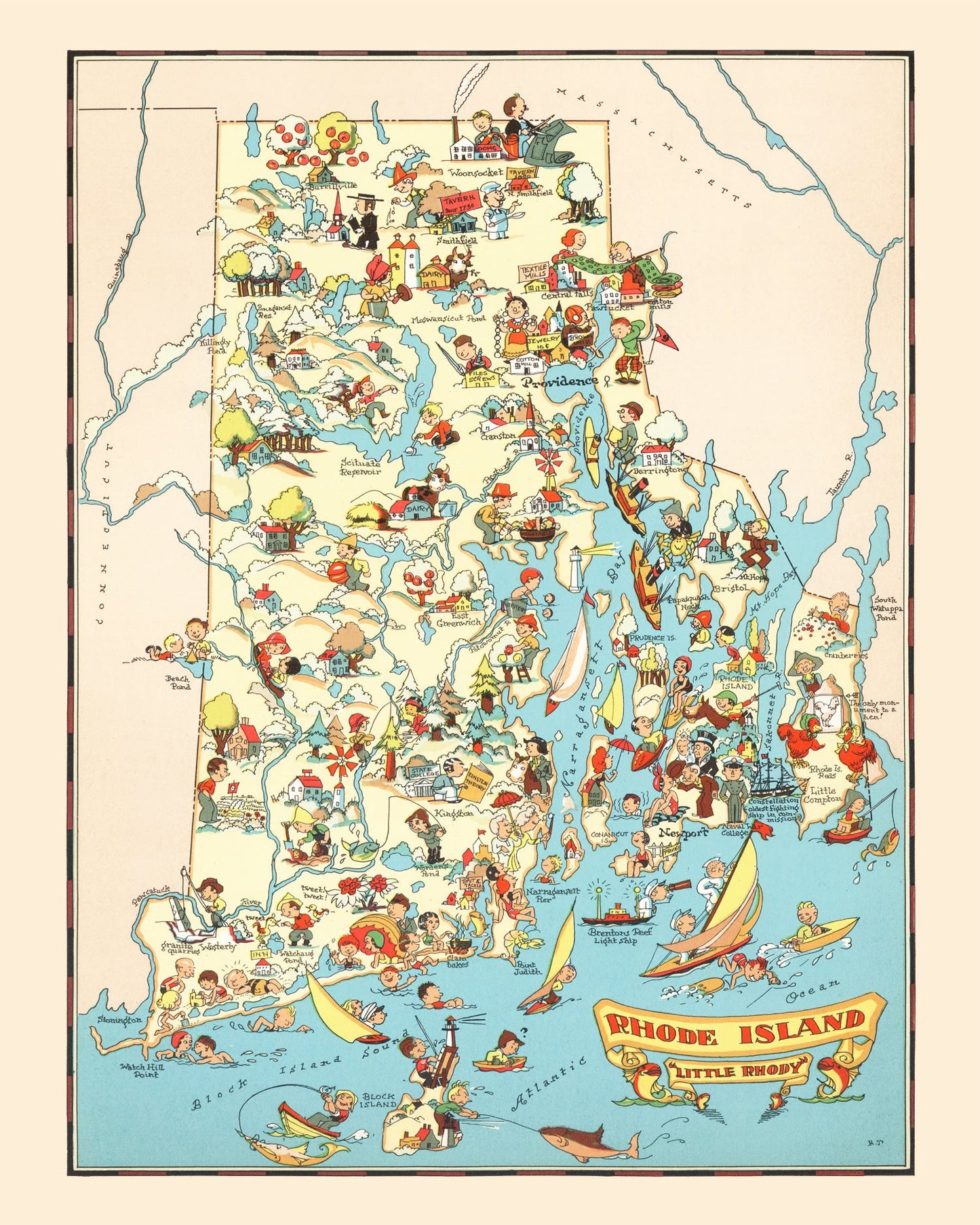 Vintage Map of Rhode Island, 1935