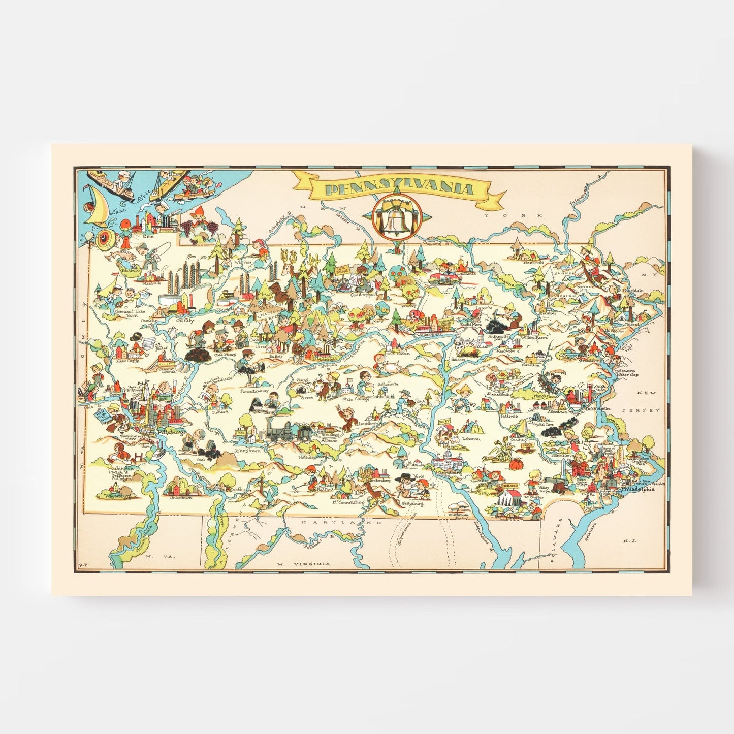 Vintage Map of Pennsylvania, 1935