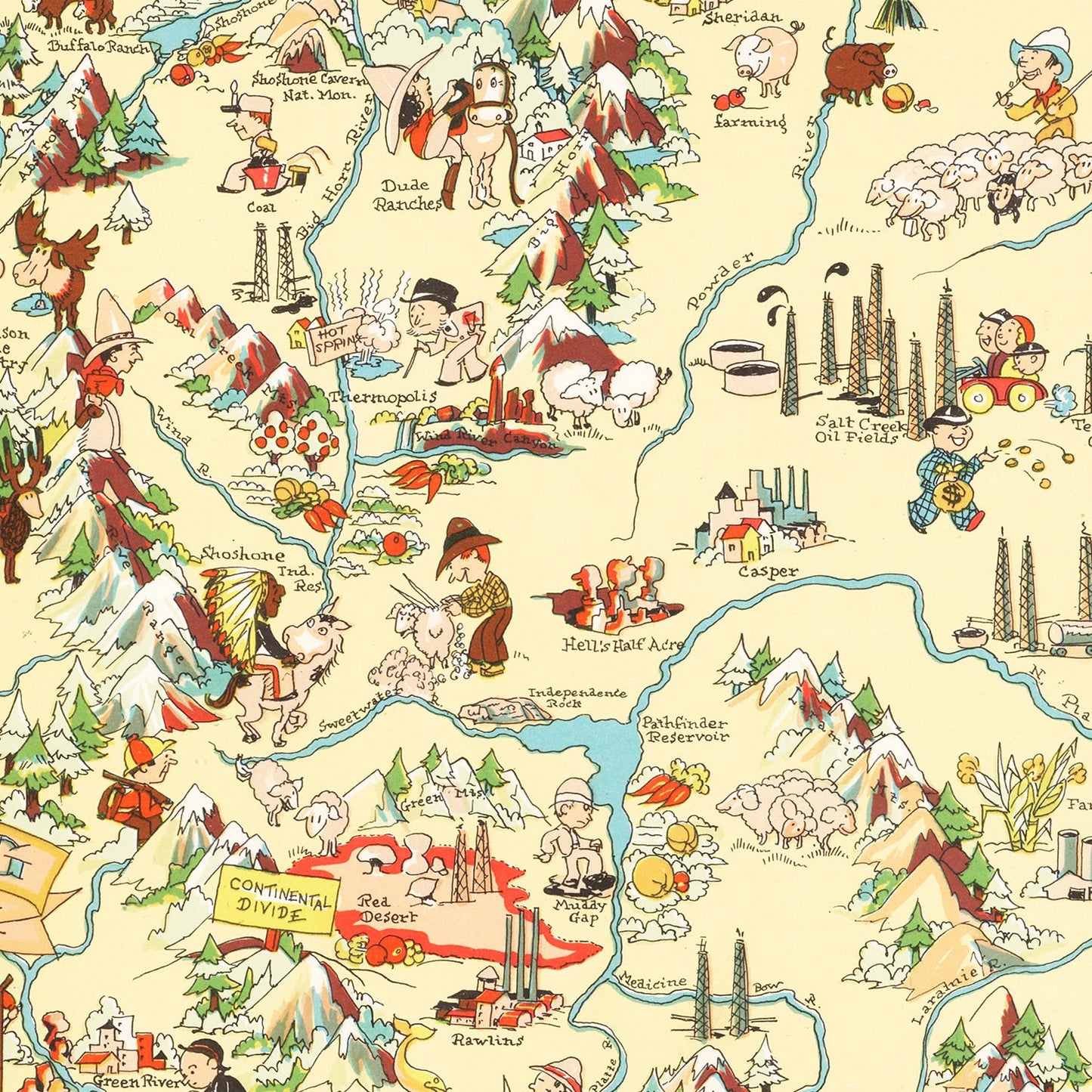 Vintage Map of Wyoming, 1935