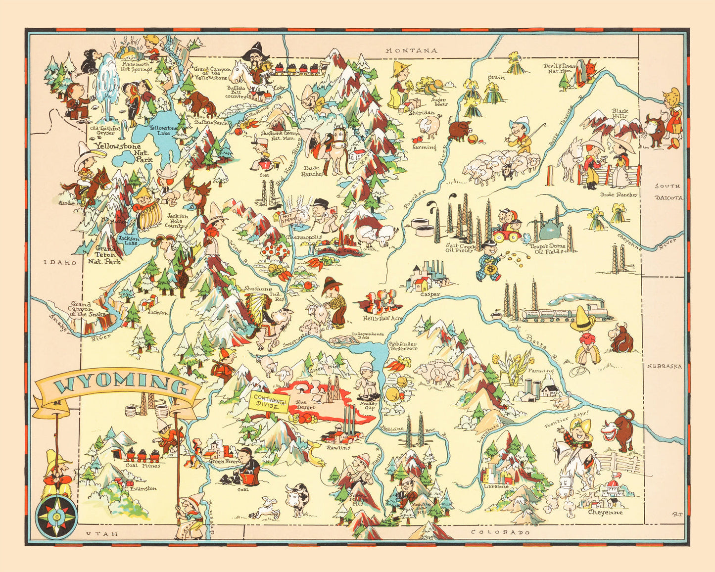 Vintage Map of Wyoming, 1935