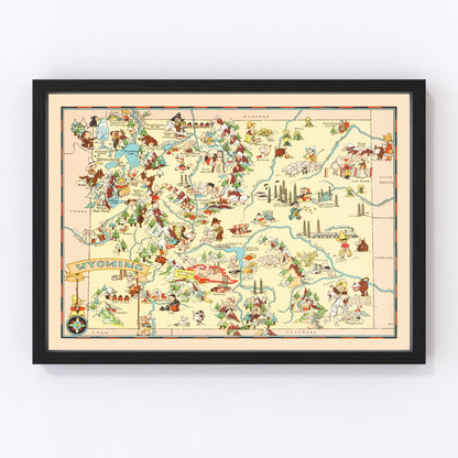 Vintage map of Wyoming state, 1935, digitally restored road map