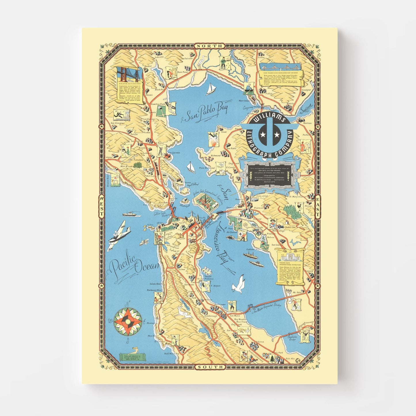 Vintage Map of San Francisco Bay, California, 1939