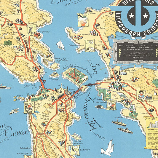 Vintage Map of San Francisco Bay, California, 1939