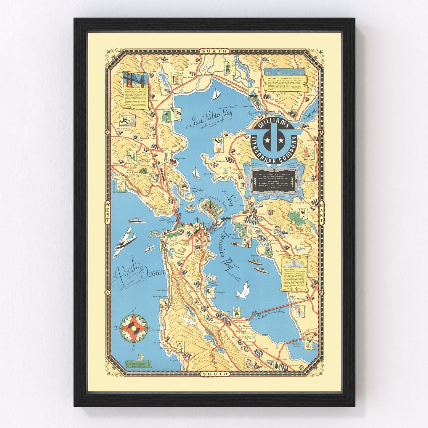 vintage map of San Francisco Bay, California, 1939