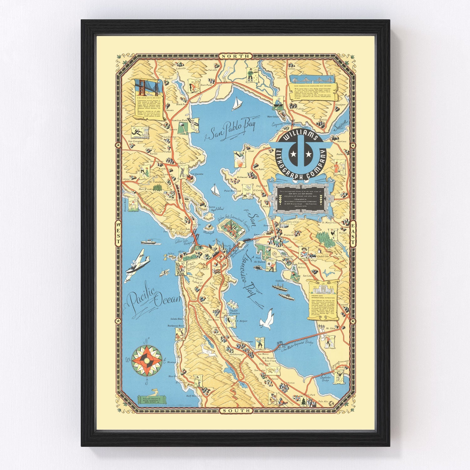 vintage map of San Francisco Bay, California, 1939