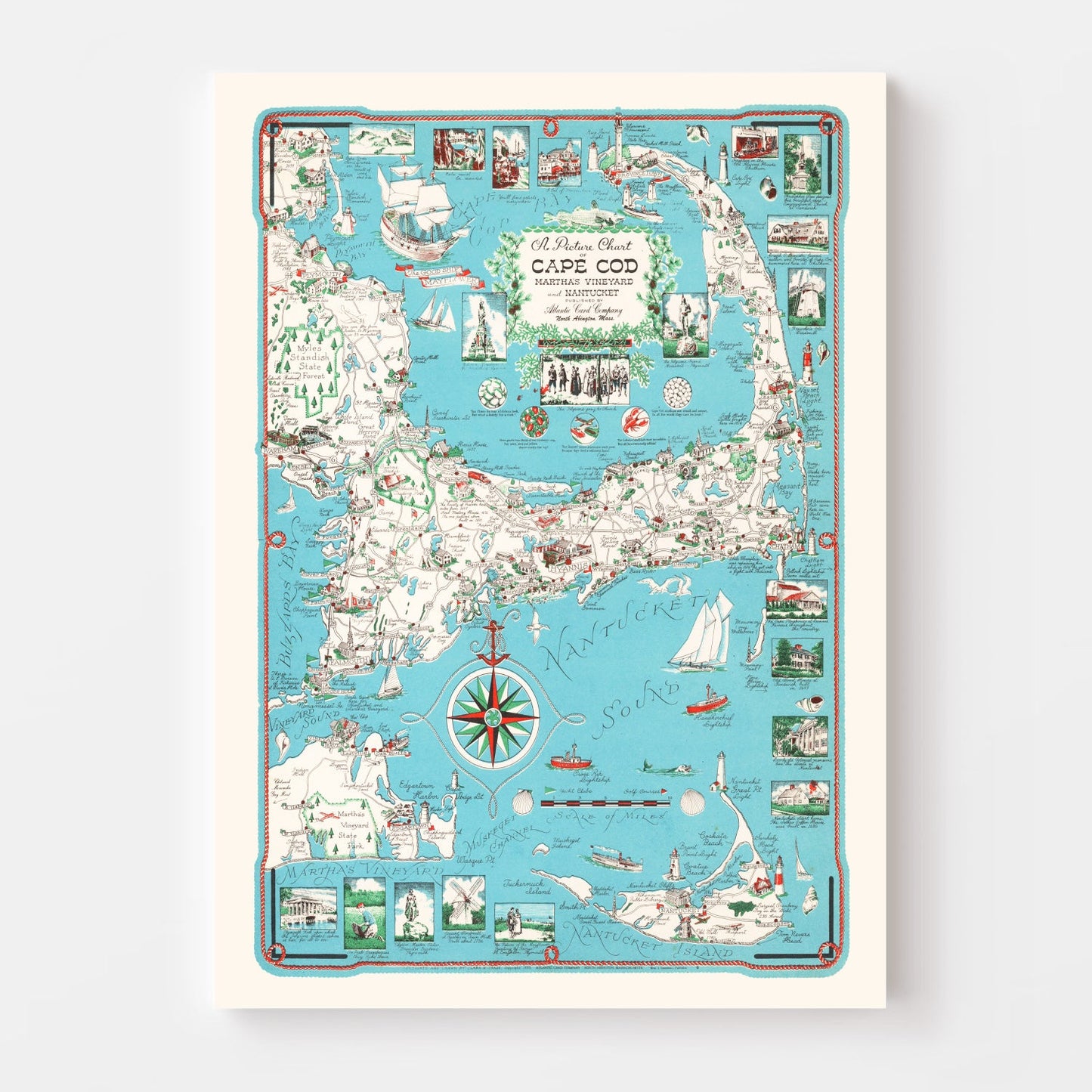Vintage Map of Cape Cod, Massachusetts, 1955