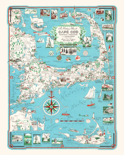 Vintage Map of Cape Cod, 1955