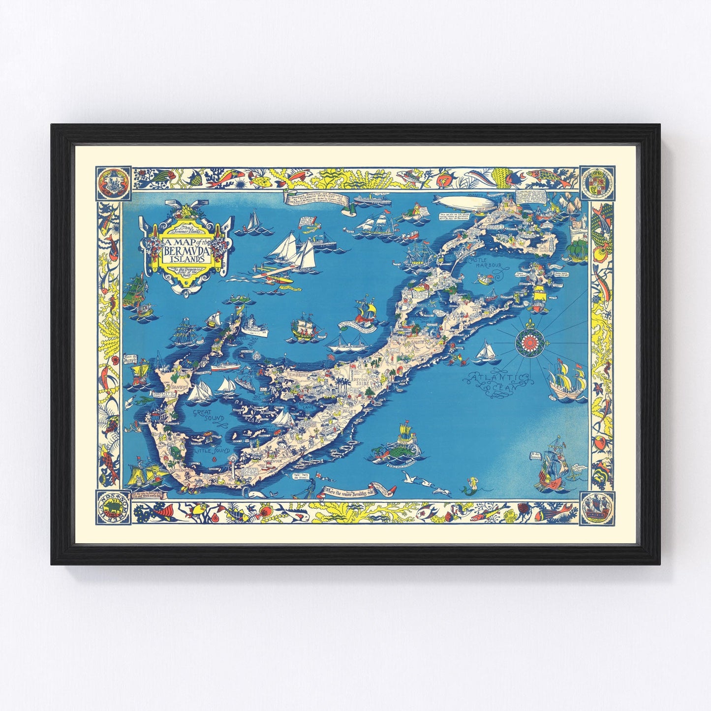 Vintage map of the Bermuda Islands, 1930, Atlantic island restored print