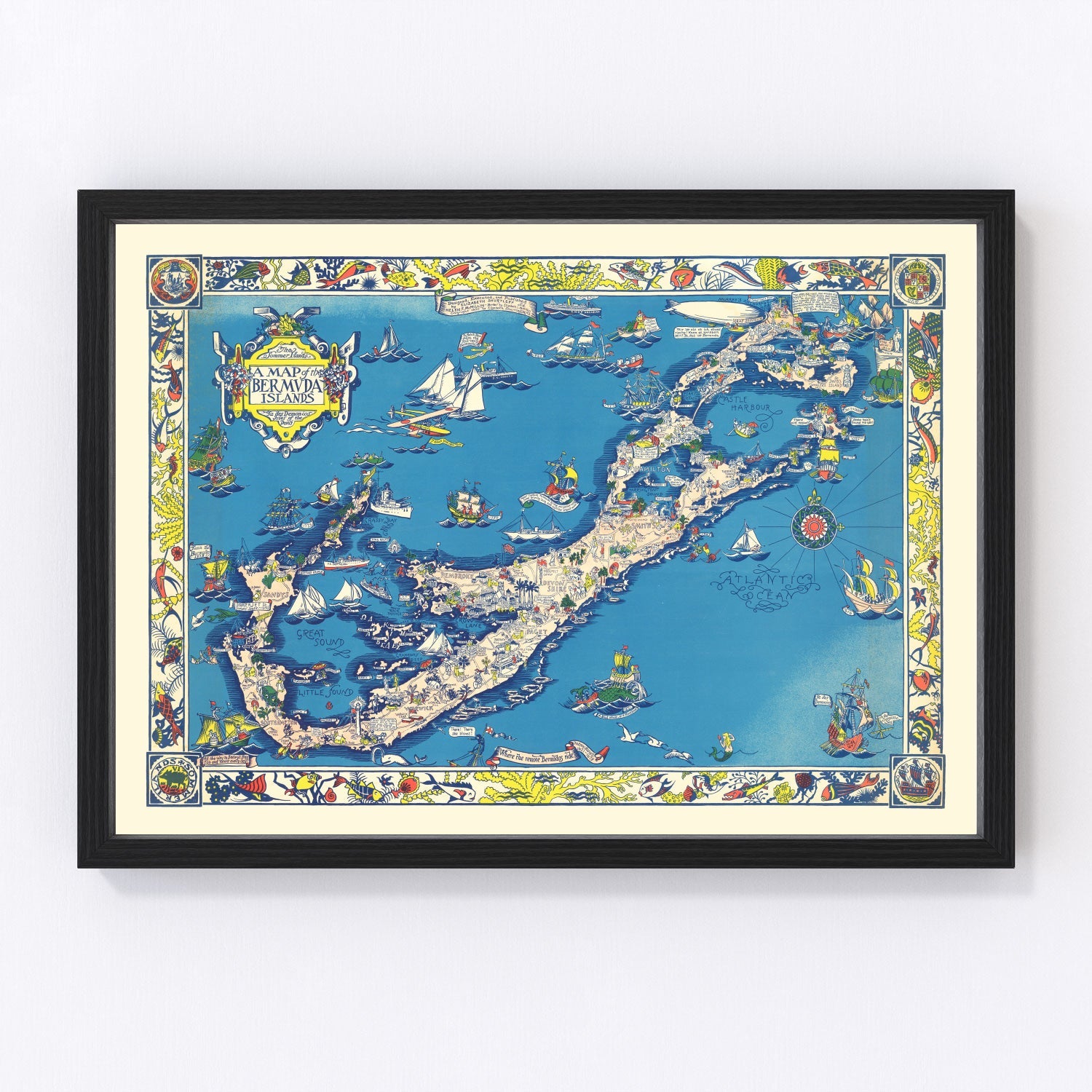 Vintage map of the Bermuda Islands, 1930, Atlantic island restored print