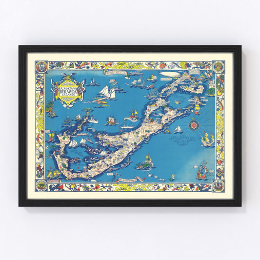 Vintage map of the Bermuda Islands, 1930, Atlantic island restored print