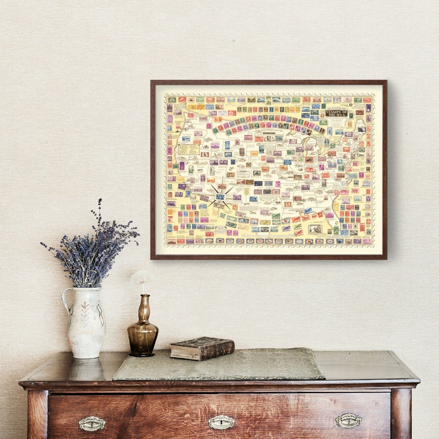 Vintage United States Map of Stamps, 1947