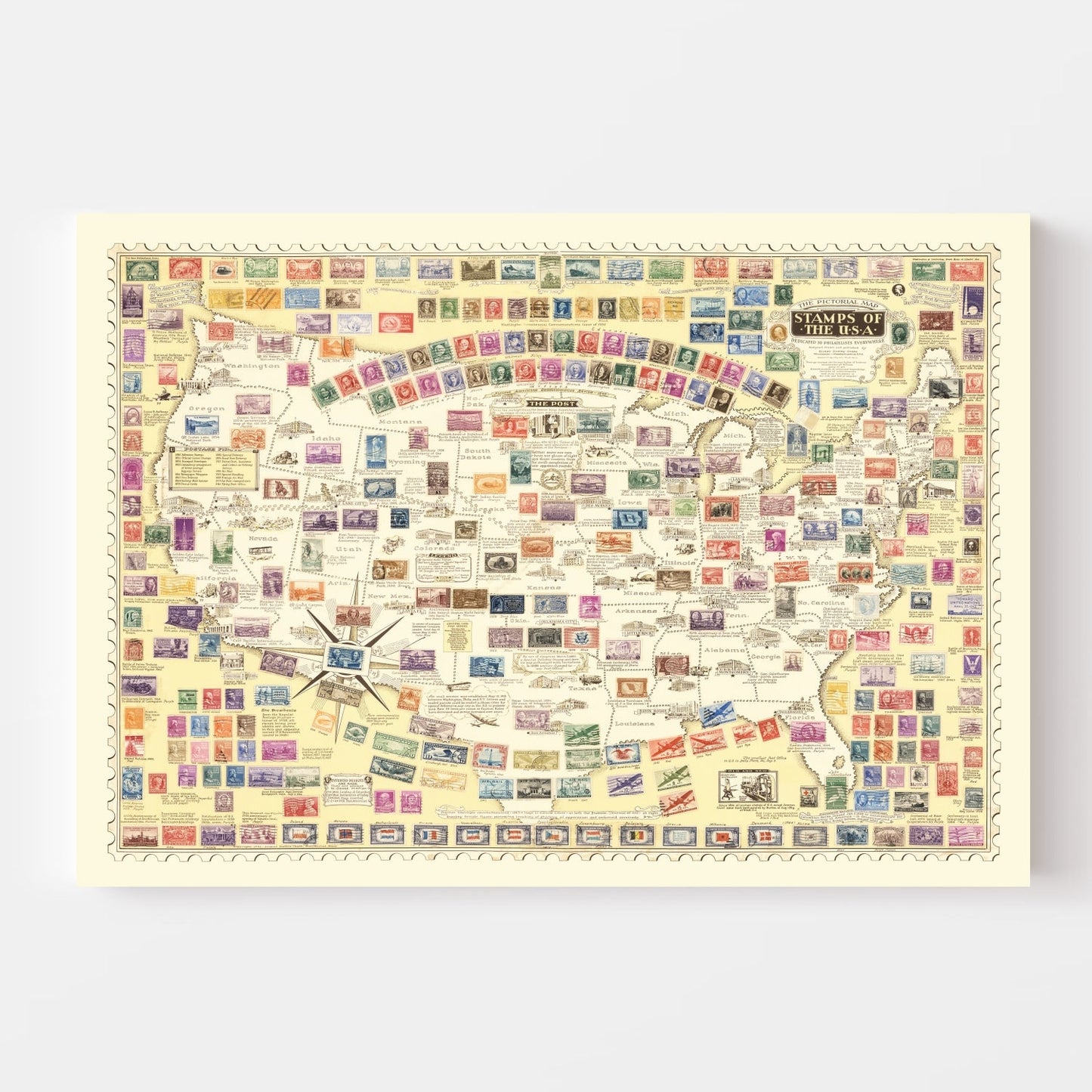 Vintage United States Map of Stamps, 1947