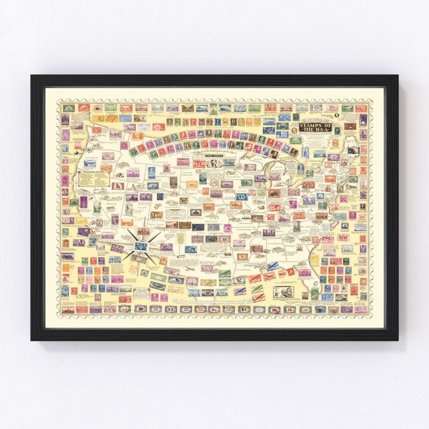 Vintage United States map of stamps, 1947