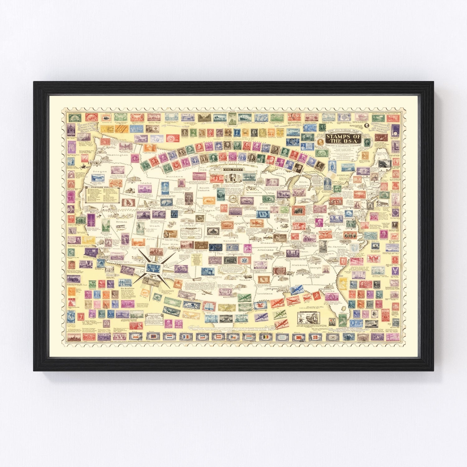 Vintage United States map of stamps, 1947