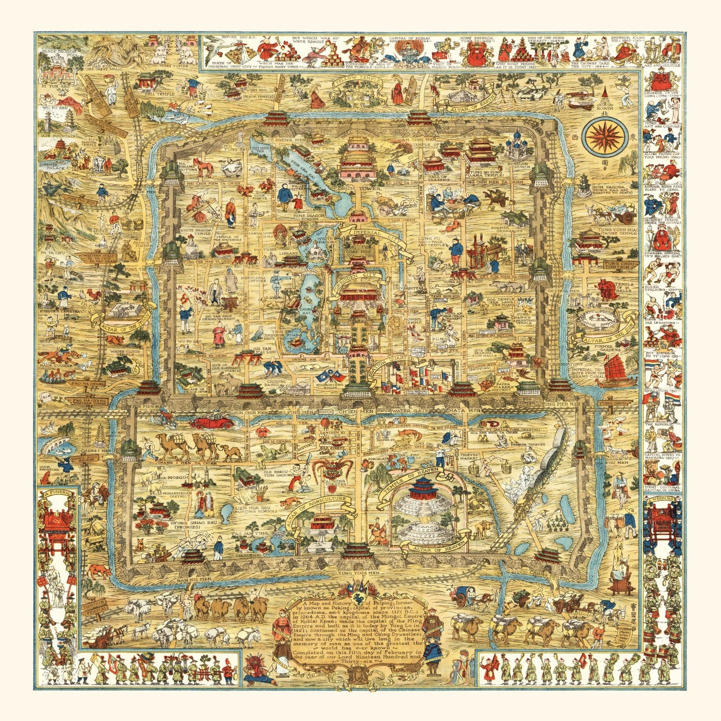 Vintage Map of Beijing, China, 1936 Wall Art
