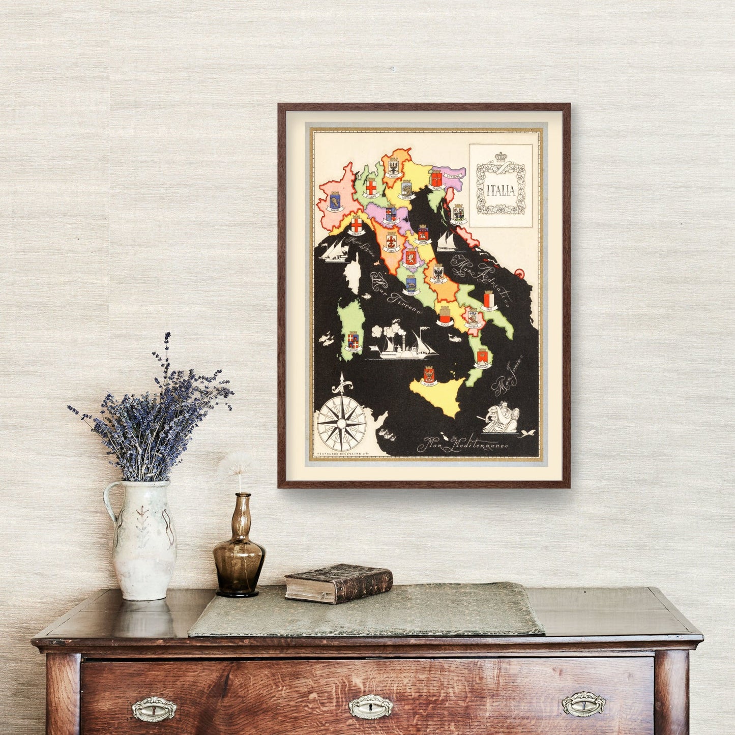 Vintage Map of Italy, 1938