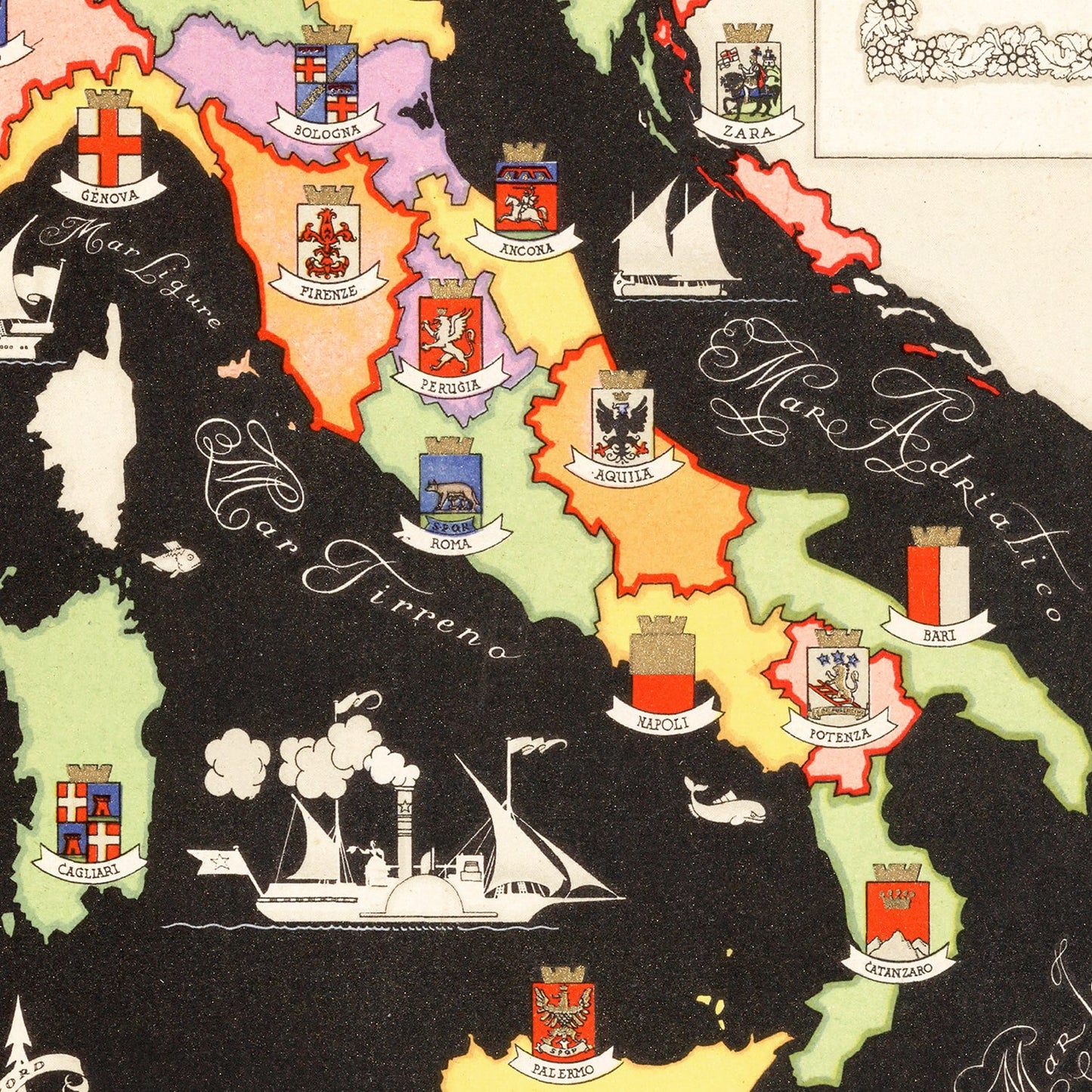 Vintage Map of Italy, 1938