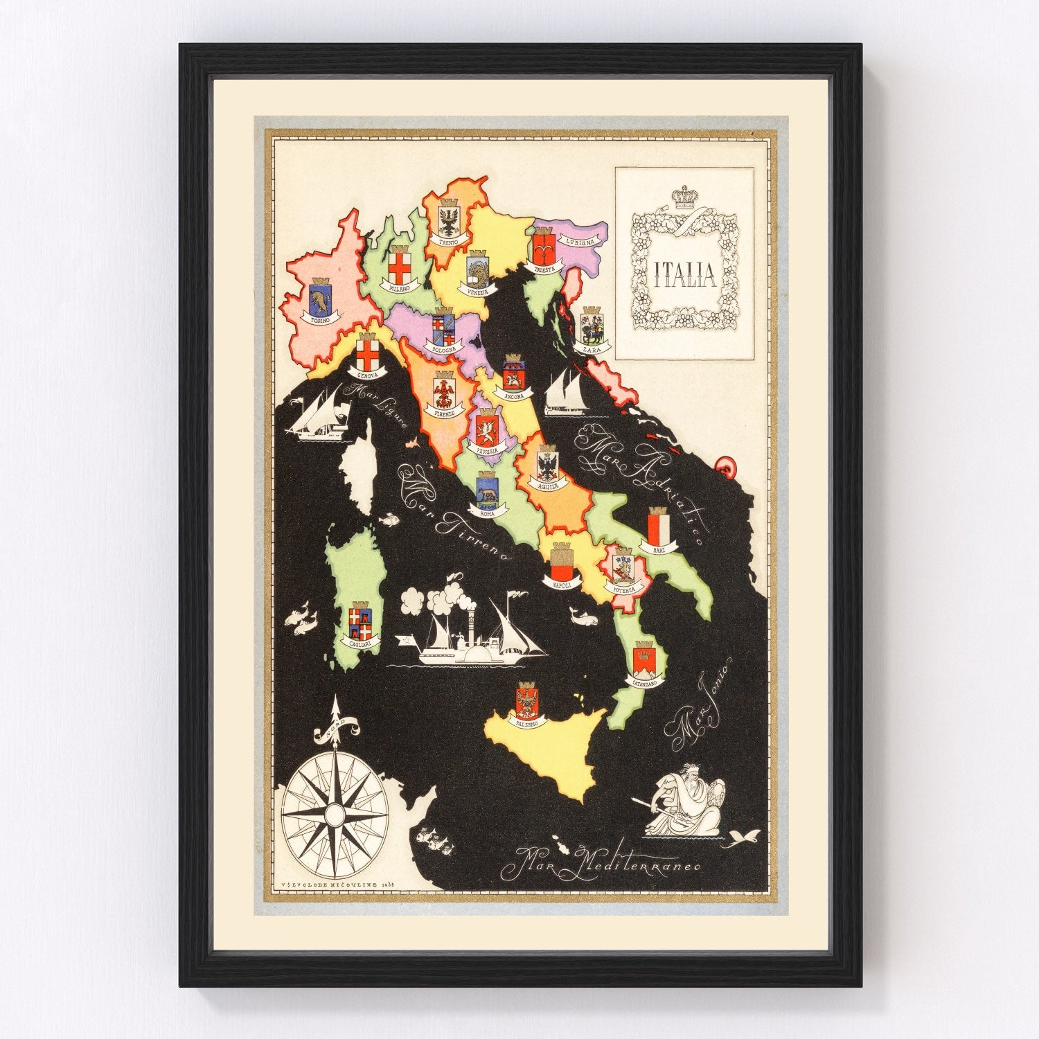 Vintage map of Italy, 1938