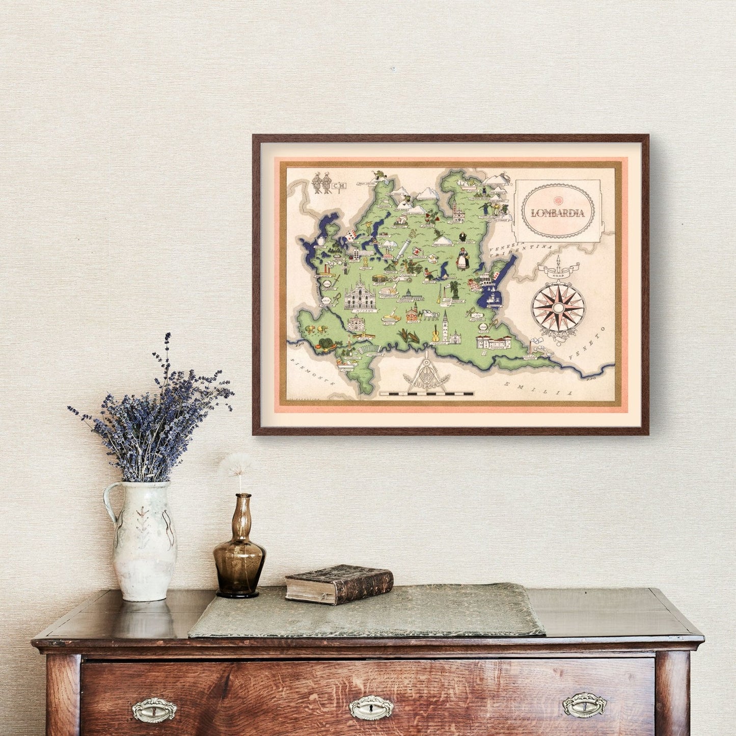 Vintage Map of Lombardy, Italy, 1938