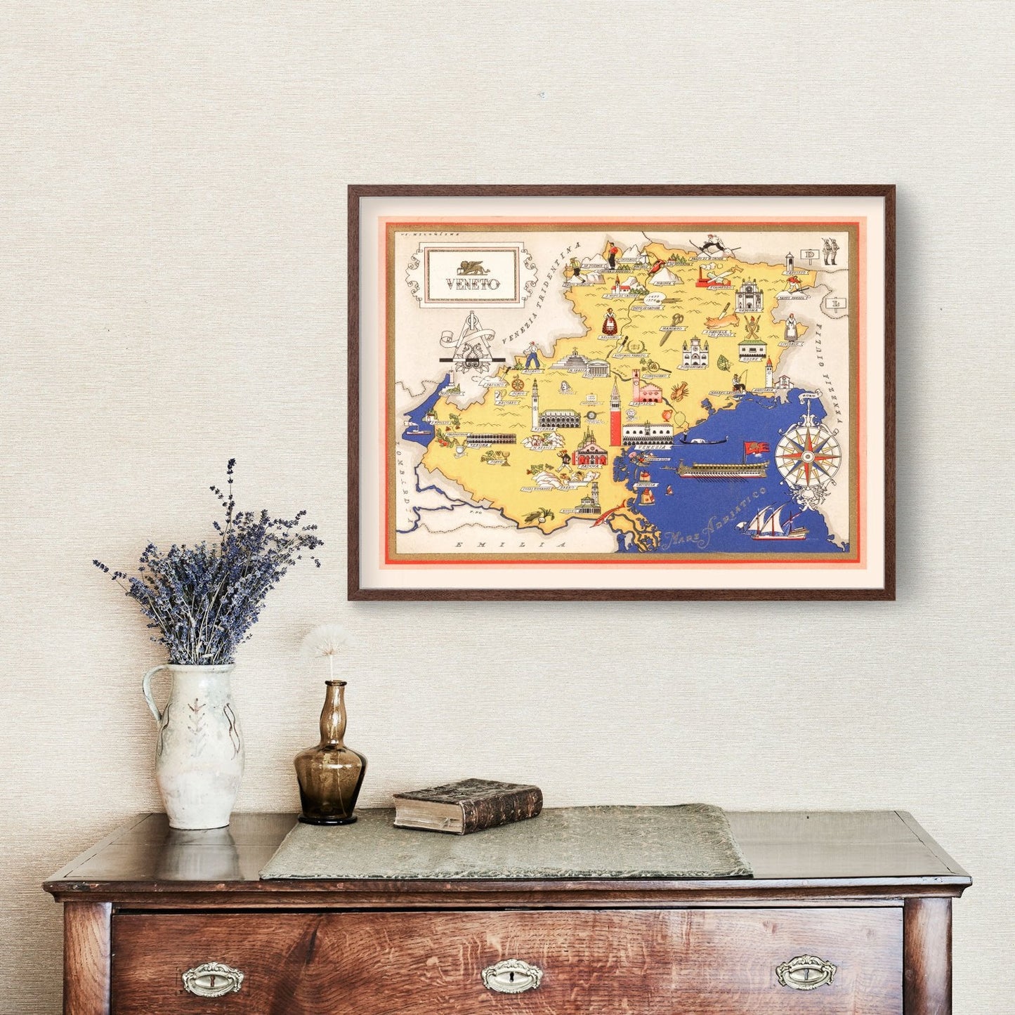 Vintage Map of Veneto, Italy, 1938