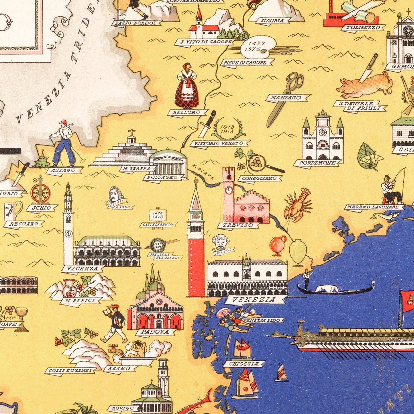 Vintage Map of Veneto, Italy, 1938