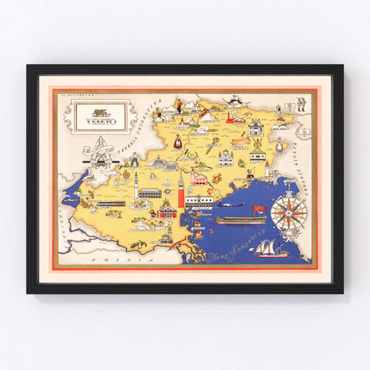 Vintage map of Veneto, Italy, 1938