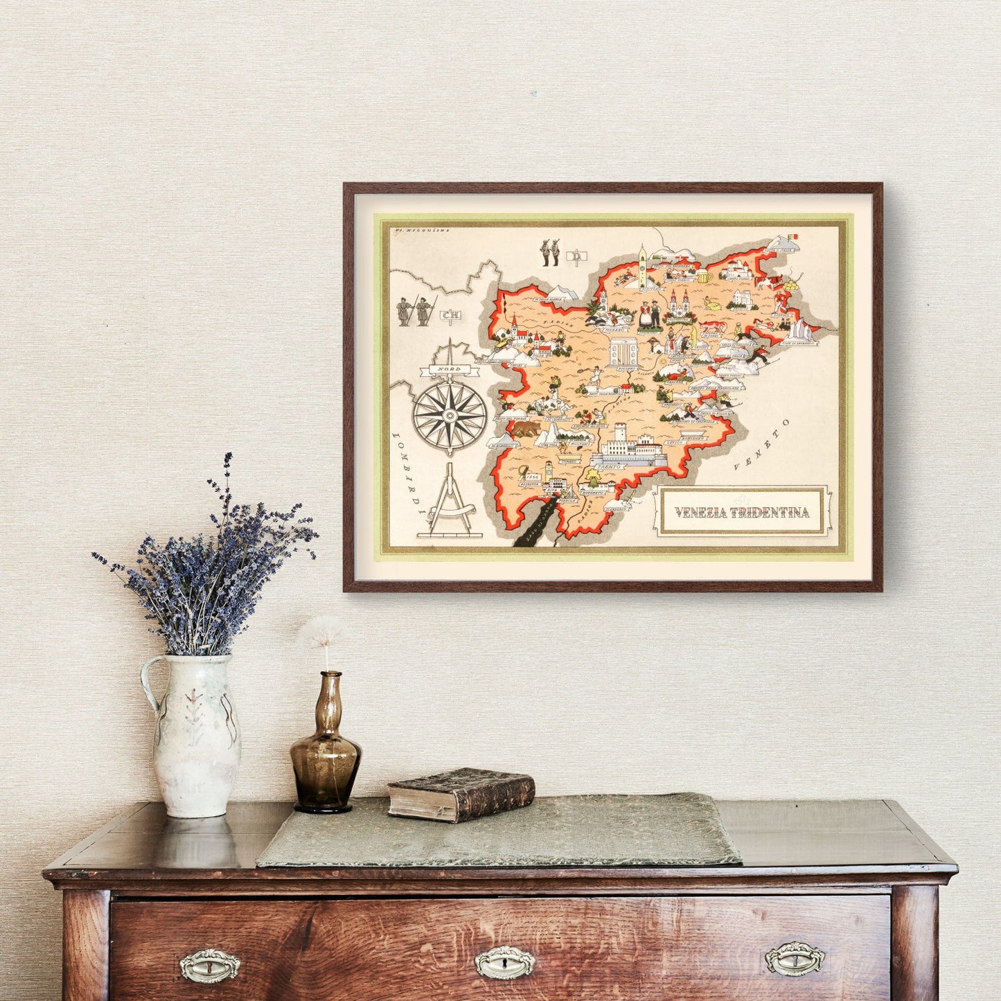 Vintage Map of Trentino-Alto Adige, Italy, 1938