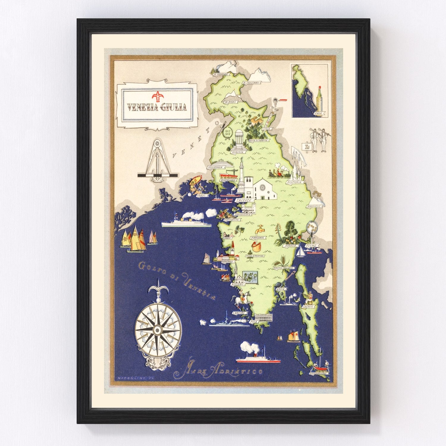 vintage map of Friuli Venezia Giulia, Italy, 1938