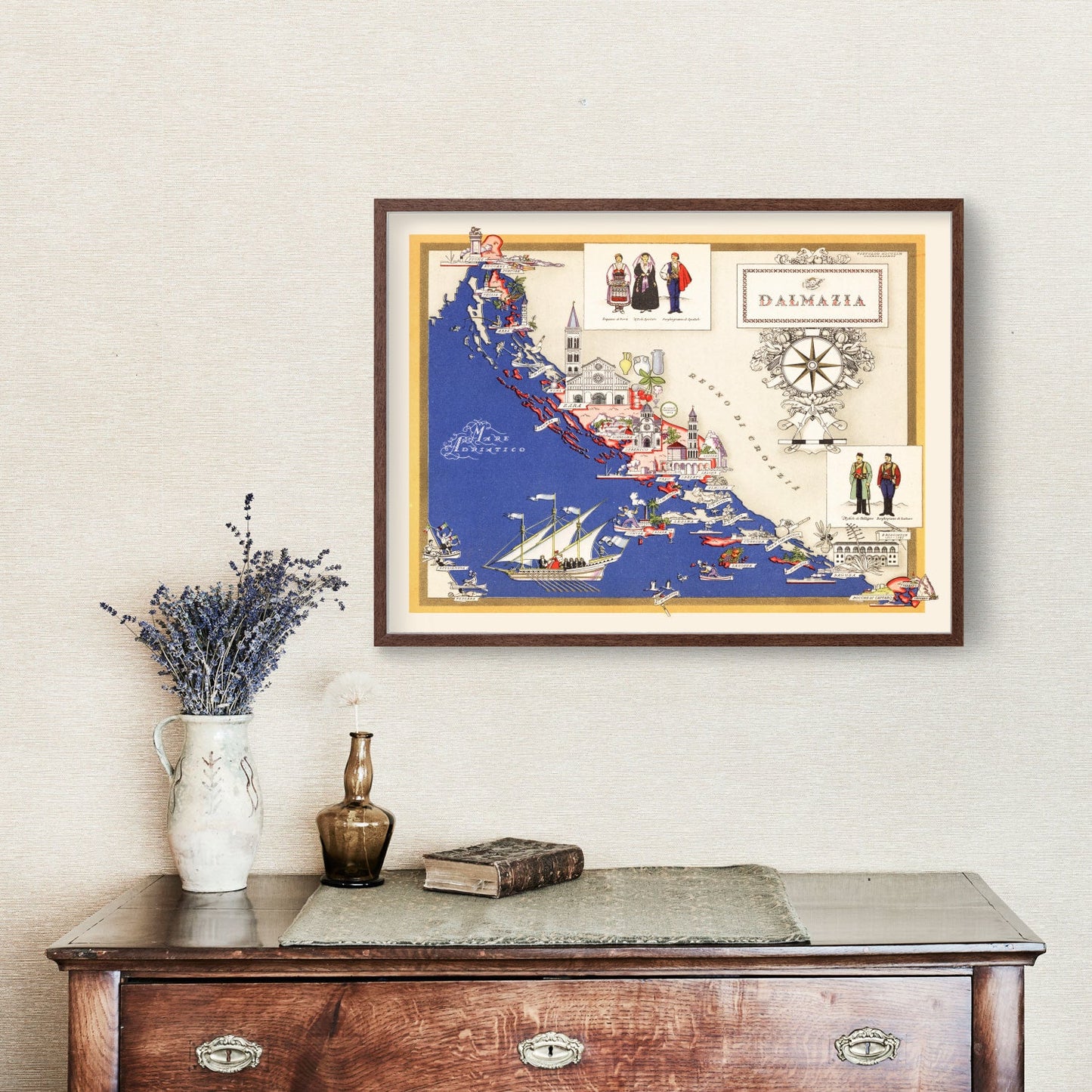 Vintage Map of Dalmatia, Italy, 1938