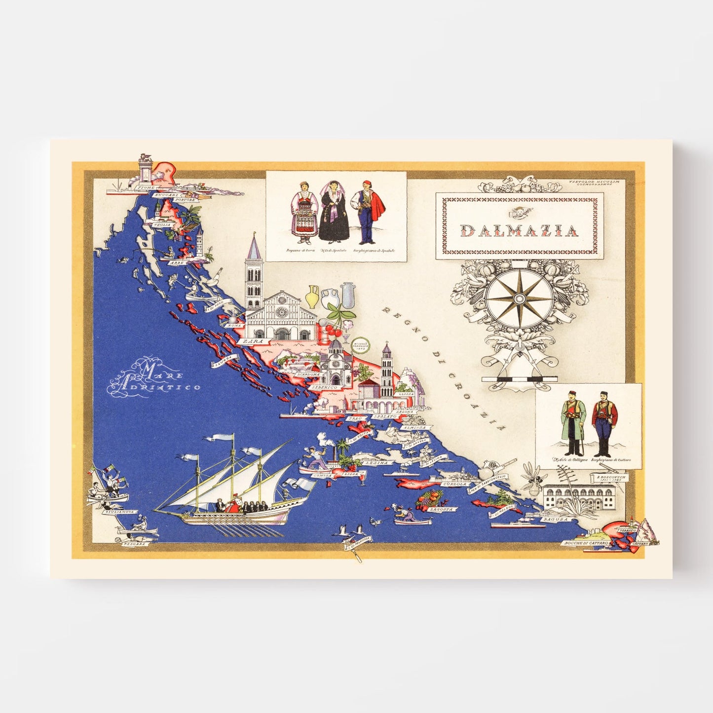 Vintage Map of Dalmatia, Italy, 1938