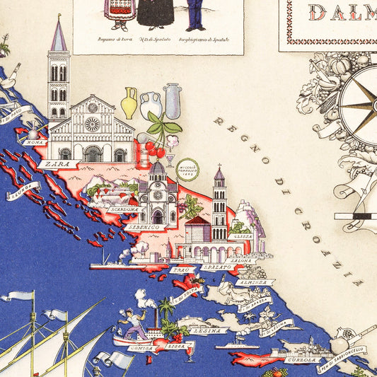 Vintage Map of Dalmatia, Italy, 1938