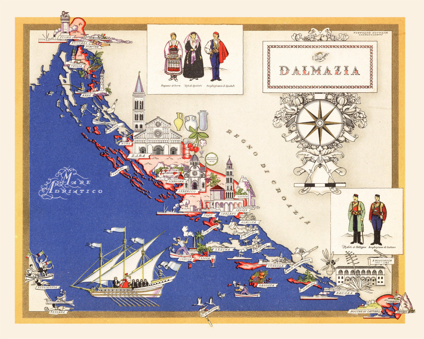 Vintage Map of Dalmatia, Italy, 1938