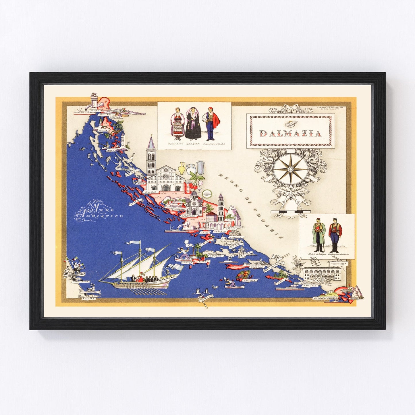 vintage map of Dalmatia, Italy, 1938