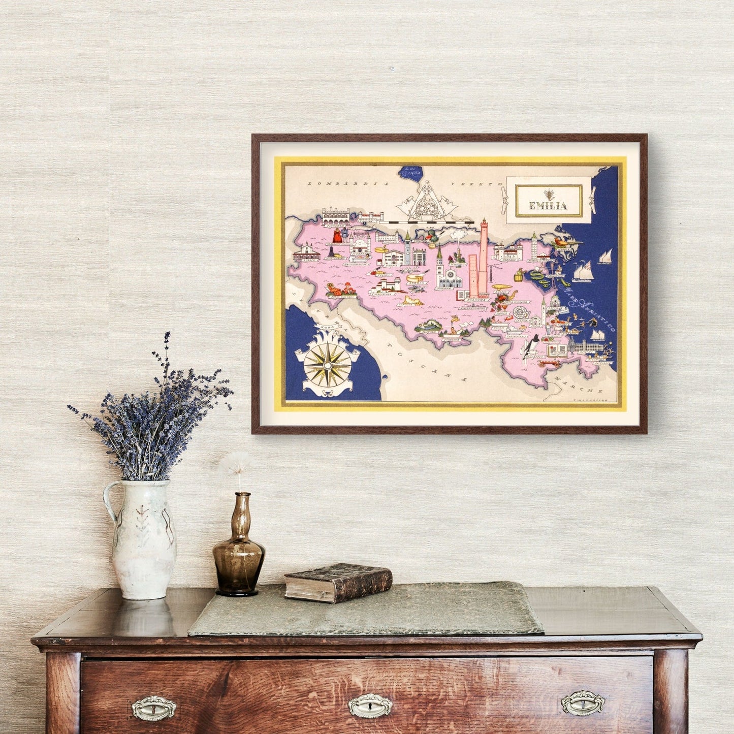 Vintage Map of Emilia-Romagna, Italy, 1938