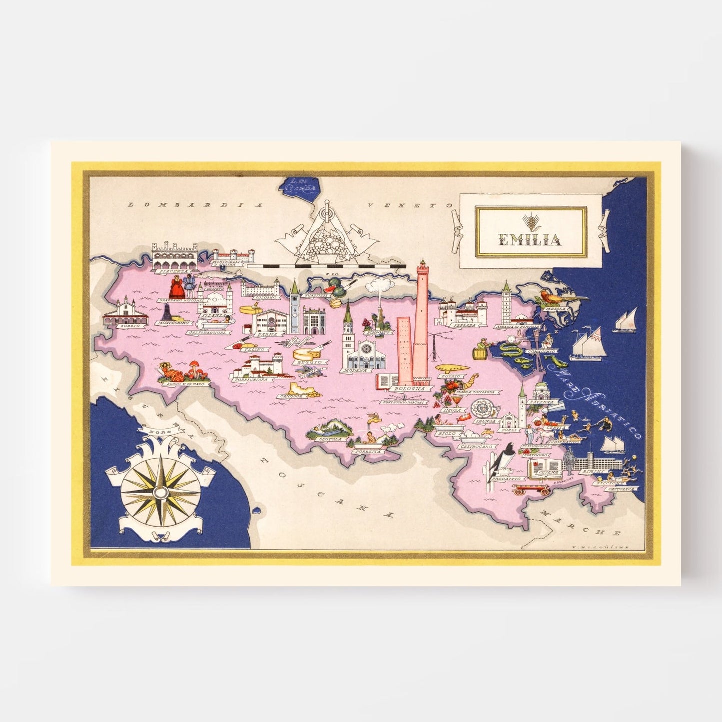 Vintage Map of Emilia-Romagna, Italy, 1938