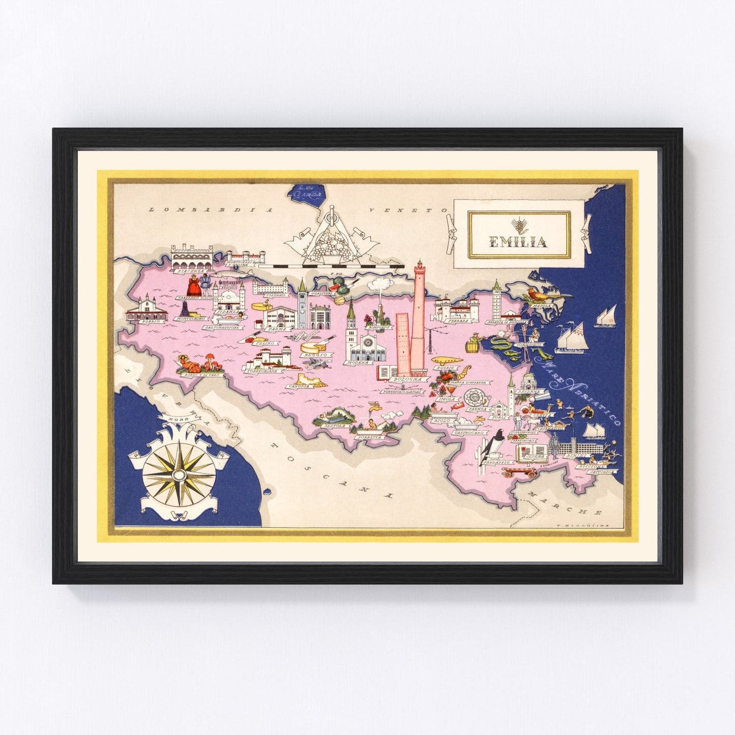 Vintage map of Emilia-Romagna, Italy, 1938