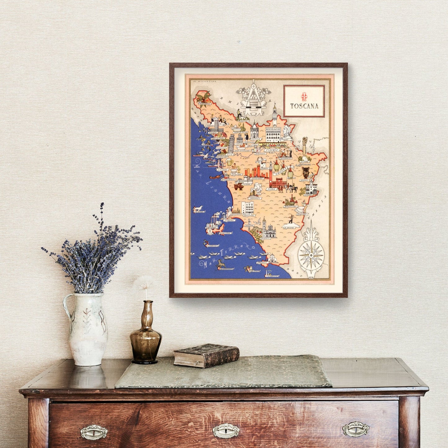 Vintage Map of Tuscany, Italy, 1938