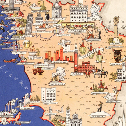 Vintage Map of Tuscany, Italy, 1938