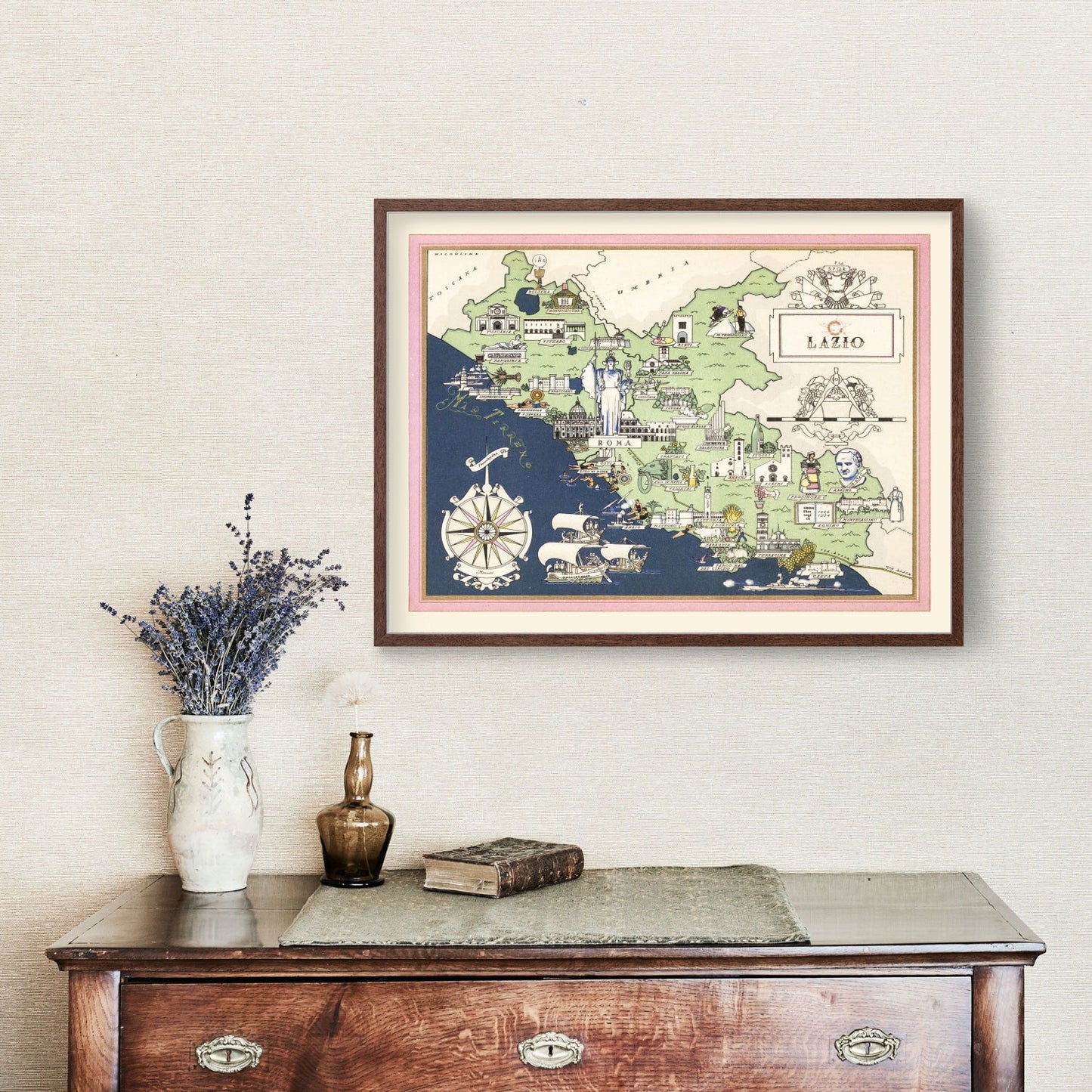 Vintage Map of Lazio, Italy, 1938