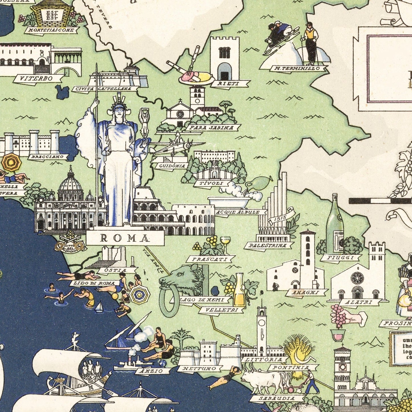 Vintage Map of Lazio, Italy, 1938