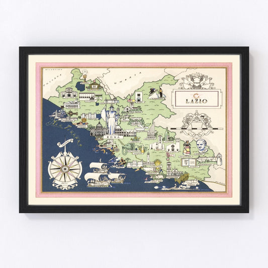 Vintage map of Lazio, Italy, 1938