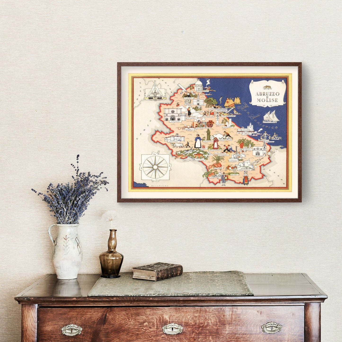 Vintage Map of Abruzzi e Molise, Italy, 1938