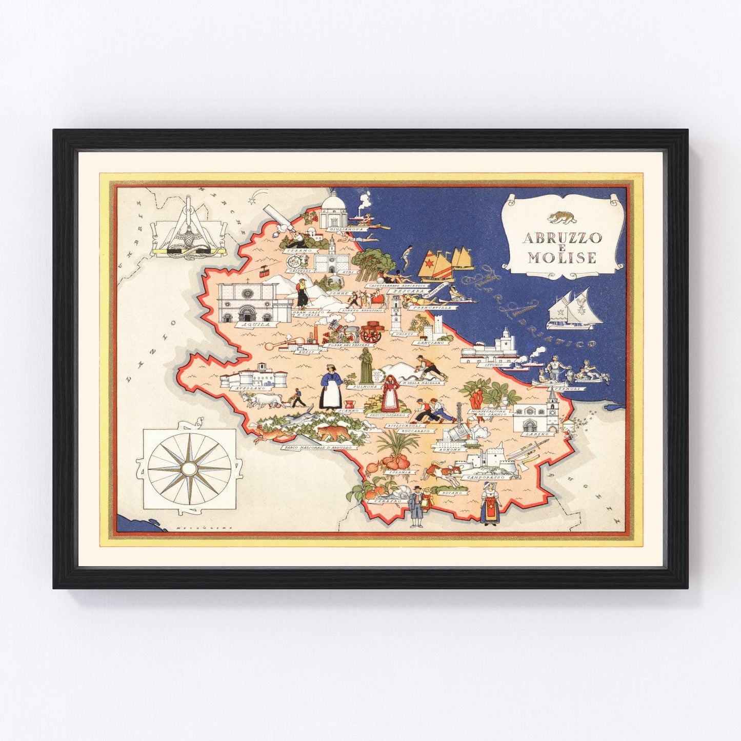 Vintage map of Abruzzi e Molise, Italy, 1938 - restored print