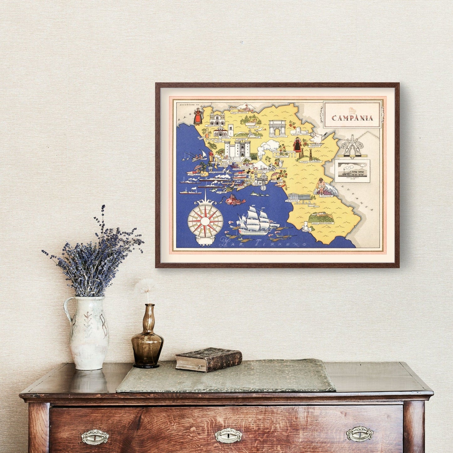 Vintage Map of Campania, Italy, 1938 | Wall Art