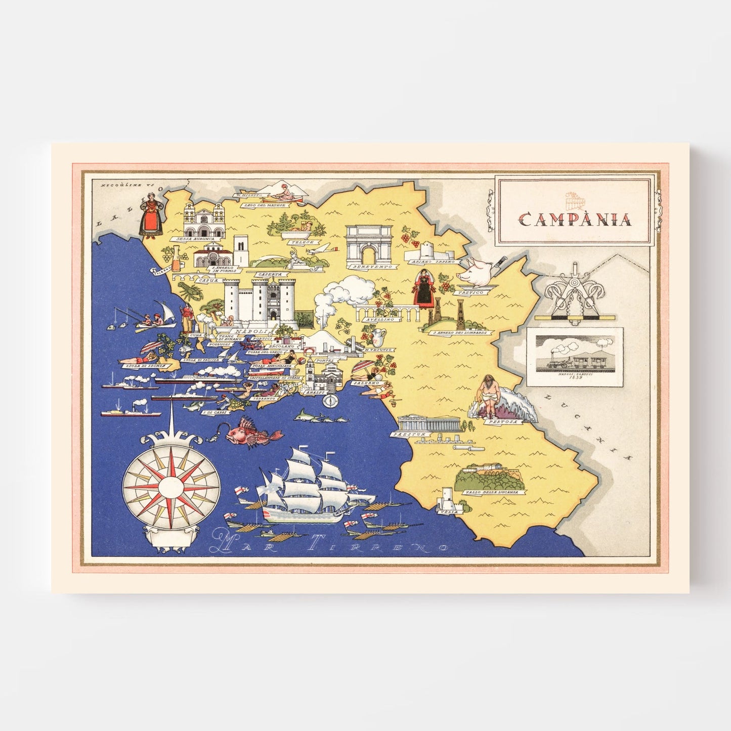 Vintage Map of Campania, Italy, 1938 | Wall Art
