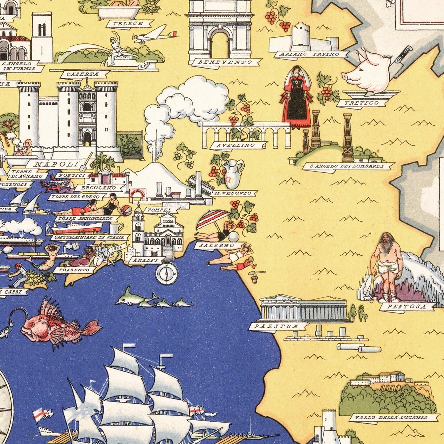 Vintage Map of Campania, Italy, 1938 | Wall Art
